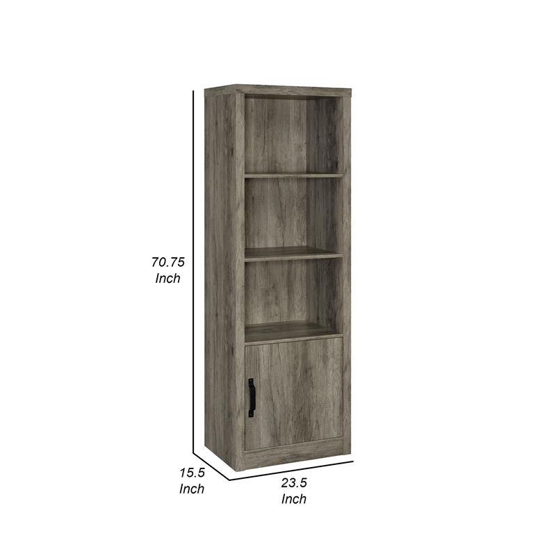 Sac 71 Inch Media Pier Tower with 3 Shelves and Single Cabinet- Gray Wood