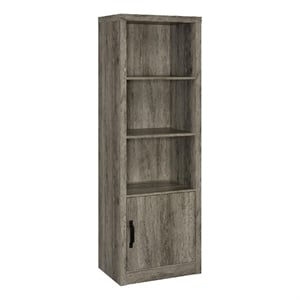 Sac 71 Inch Media Pier Tower with 3 Shelves and Single Cabinet- Gray Wood