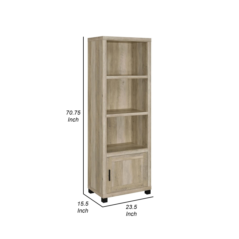 Sac 71 Inch Media Pier Tower with 3 Shelves and Cabinet- Antique Pine Wood