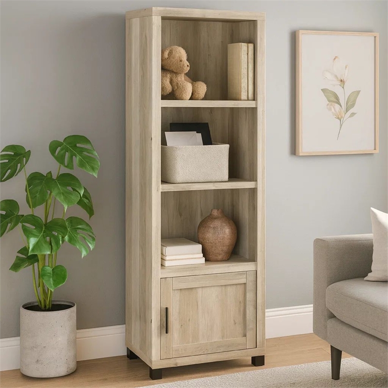 Sac 71 Inch Media Pier Tower with 3 Shelves and Cabinet- Antique Pine Wood