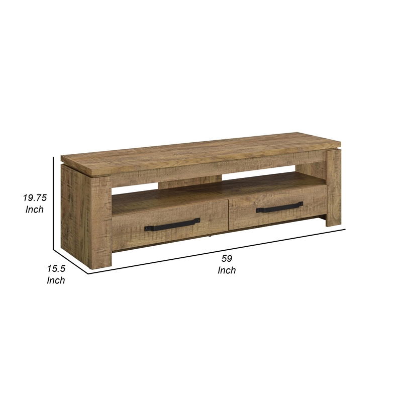 59 Inch TV Media Entertainment Console with 2 Drawers- Warm Wood Brown