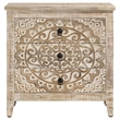 28 Inch Ornate Medallion Accent Cabinet with 3 Drawers- Mango Wood- White