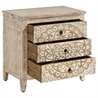 28 Inch Ornate Medallion Accent Cabinet with 3 Drawers- Mango Wood- White