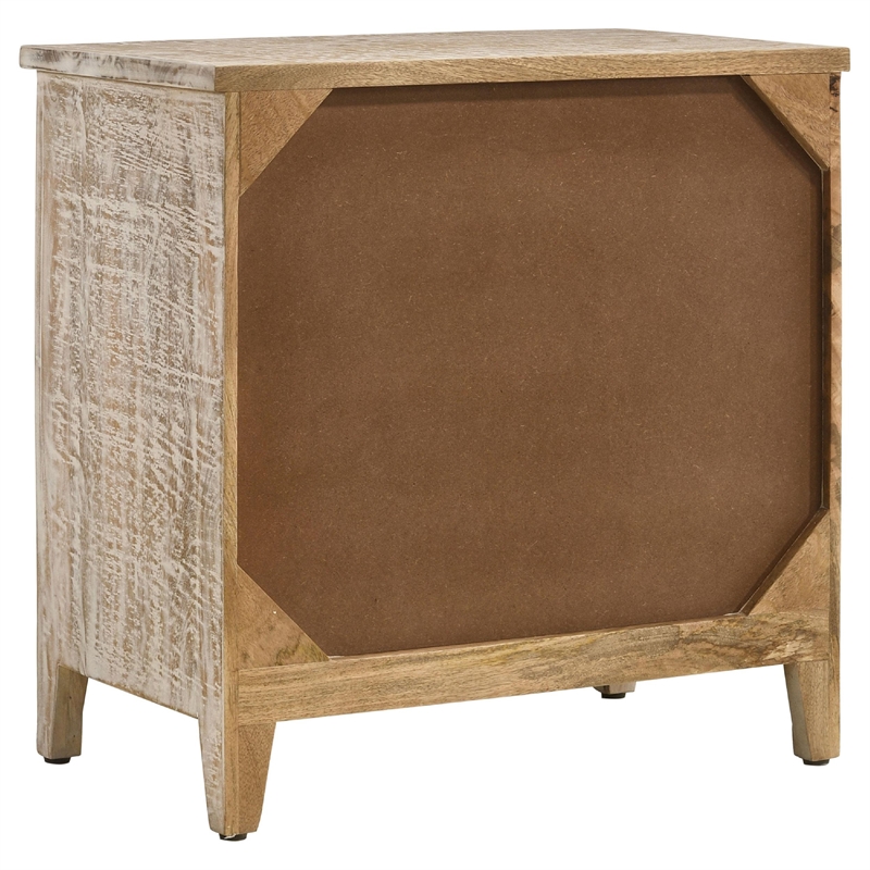 28 Inch Ornate Medallion Accent Cabinet with 3 Drawers- Mango Wood- White