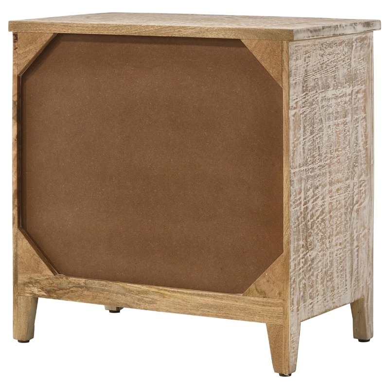 28 Inch Ornate Medallion Accent Cabinet with 3 Drawers- Mango Wood- White