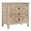 28 Inch Ornate Medallion Accent Cabinet with 3 Drawers- Mango Wood- White