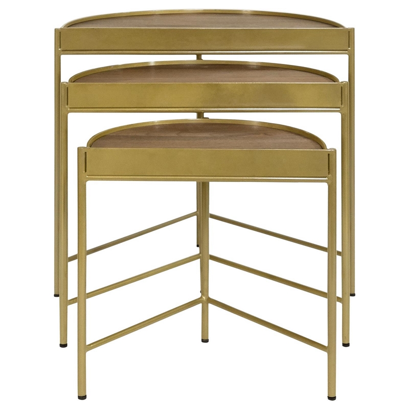 3 Piece Nesting End Table Set- Half Moon Tabletops- Mango Wood- Brown