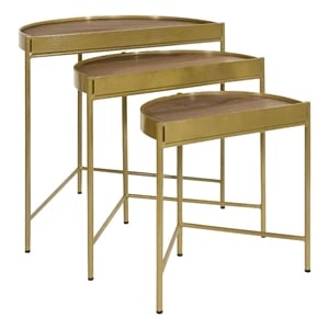 3 Piece Nesting End Table Set- Half Moon Tabletops- Mango Wood- Brown
