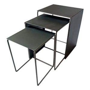 3 Piece Nesting End Tables with Sled Base- Rectangular- Gray Black Metal
