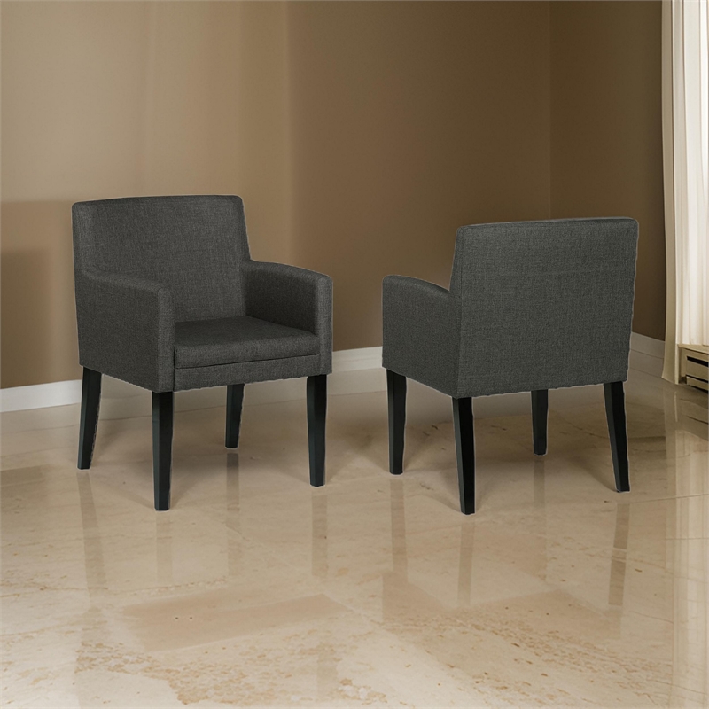 Kinza 24 Inch Armchair Set of 2- Gray- Cushioned Seat- Wood Block Legs
