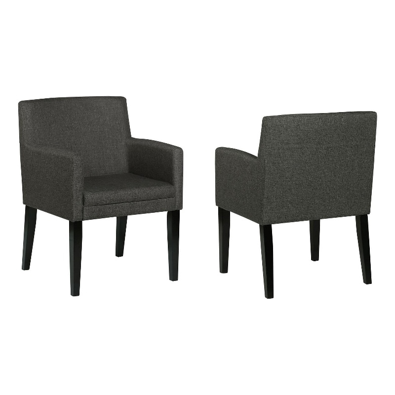 Kinza 24 Inch Armchair Set of 2- Gray- Cushioned Seat- Wood Block Legs