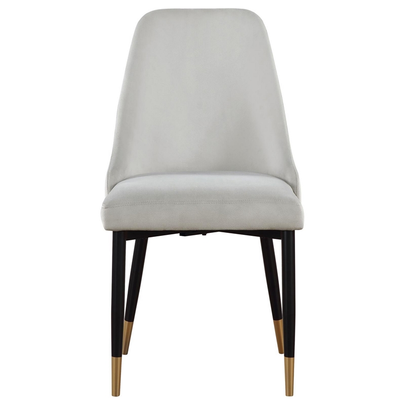 24 Inch Dining Chair- Set of 2- Light Gray Velvet- Tall Curved Back- Brass