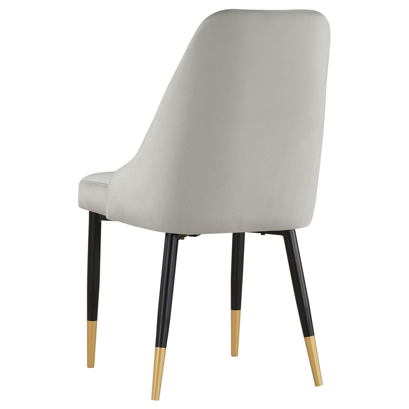 24 Inch Dining Chair- Set of 2- Light Gray Velvet- Tall Curved Back- Brass