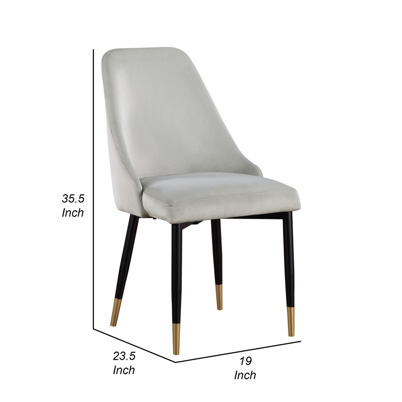 24 Inch Dining Chair- Set of 2- Light Gray Velvet- Tall Curved Back- Brass