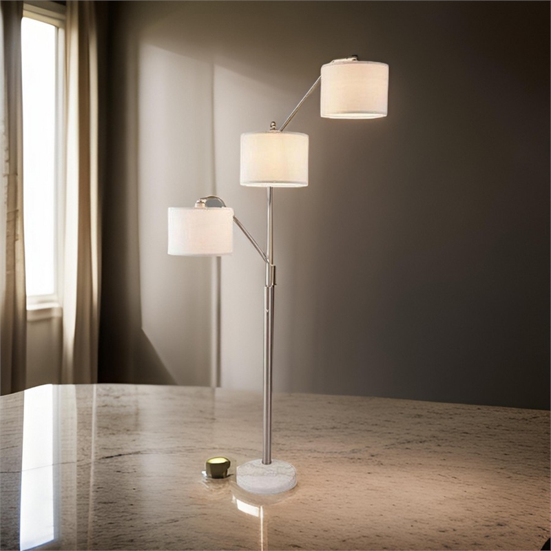 83 Inch Floor Lamp- AdjusFloor- 3 Level Design- Marble- Metal- Silver