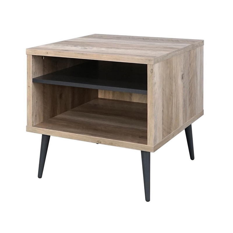 Carly 22 Inch Side End Table- Tapered Legs- 1 Shelf- Light Brown and Gray
