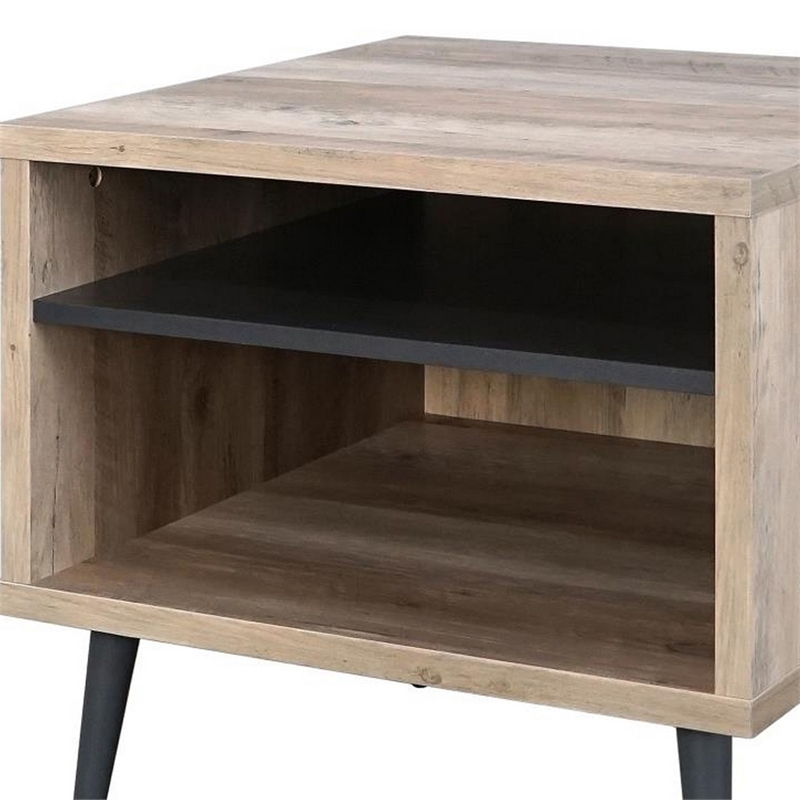 Carly 22 Inch Side End Table- Tapered Legs- 1 Shelf- Light Brown and Gray