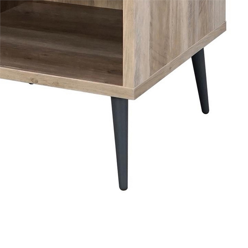 Carly 22 Inch Side End Table- Tapered Legs- 1 Shelf- Light Brown and Gray