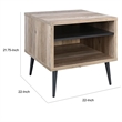 Carly 22 Inch Side End Table- Tapered Legs- 1 Shelf- Light Brown and Gray