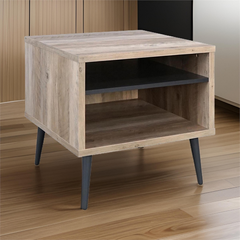 Carly 22 Inch Side End Table- Tapered Legs- 1 Shelf- Light Brown and Gray