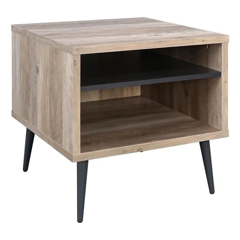 Carly 22 Inch Side End Table- Tapered Legs- 1 Shelf- Light Brown and Gray