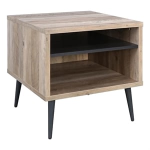 Carly 22 Inch Side End Table- Tapered Legs- 1 Shelf- Light Brown and Gray