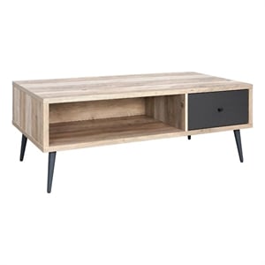 Carly 47 Inch Coffee Table- Tapered Legs- 1 Drawer- Light Brown and Gray