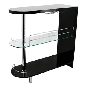 Zaina 42 Inch Modern Bar Table- 3 Shelves- Tempered Glass- Black- Chrome