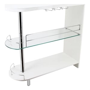 Zaina 42 Inch Modern Bar Table- 3 Shelves- Tempered Glass- White- Chrome