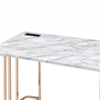 Jenny 47 Inch Desk- USB Power Outlet- Gold Metal Legs- White Faux Marble