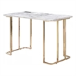Jenny 47 Inch Desk- USB Power Outlet- Gold Metal Legs- White Faux Marble