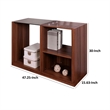 Bere 47 Inch Sofa Table with Black Glass Top- Open Shelves- Brown Wood