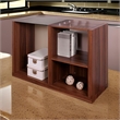 Bere 47 Inch Sofa Table with Black Glass Top- Open Shelves- Brown Wood