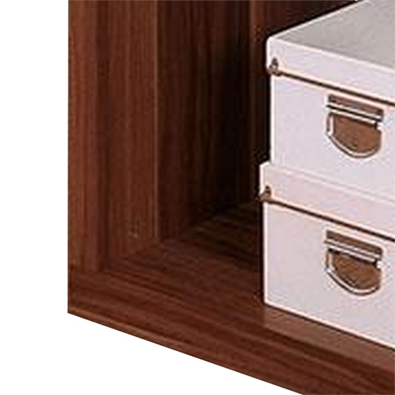 Bere 47 Inch Sofa Table with Black Glass Top- Open Shelves- Brown Wood