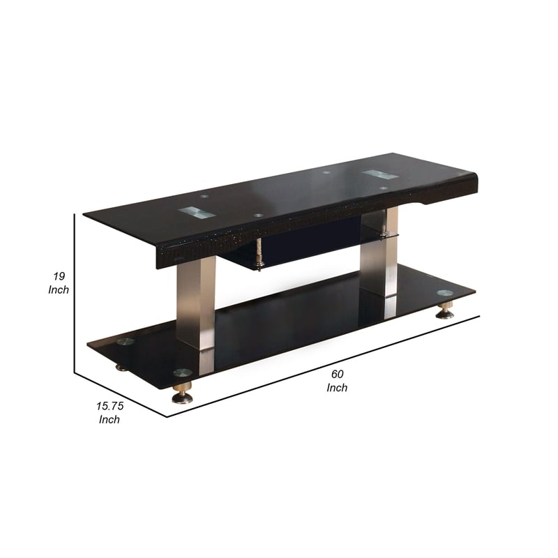 60 Inch TV Entertainment Console- Long Glass Media Shelf- Chrome Accents