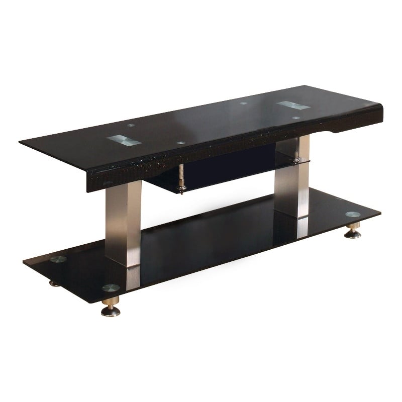 60 Inch TV Entertainment Console- Long Glass Media Shelf- Chrome Accents