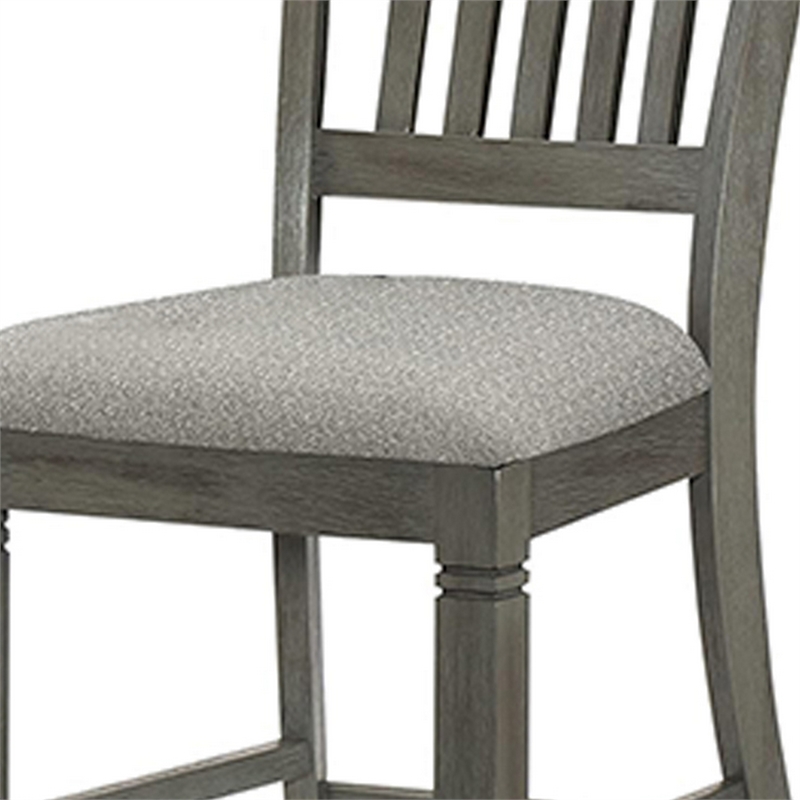 26 Inch Counter Height Chair Set of 2- Slat Back- Gray Wood- Fabric Seat