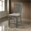 26 Inch Counter Height Chair Set of 2- Slat Back- Gray Wood- Fabric Seat