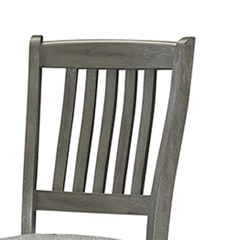 26 Inch Counter Height Chair Set of 2- Slat Back- Gray Wood- Fabric Seat