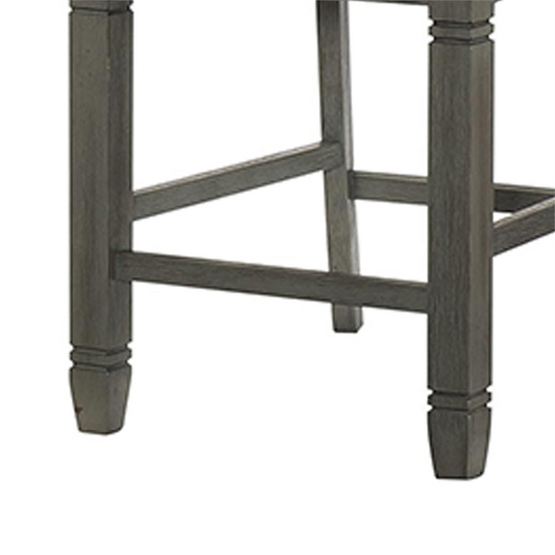 26 Inch Counter Height Chair Set of 2- Slat Back- Gray Wood- Fabric Seat