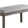 Lais 45 Inch Dining Bench- Wired Brushed Gray Wood- Gray Fabric Padded Seat