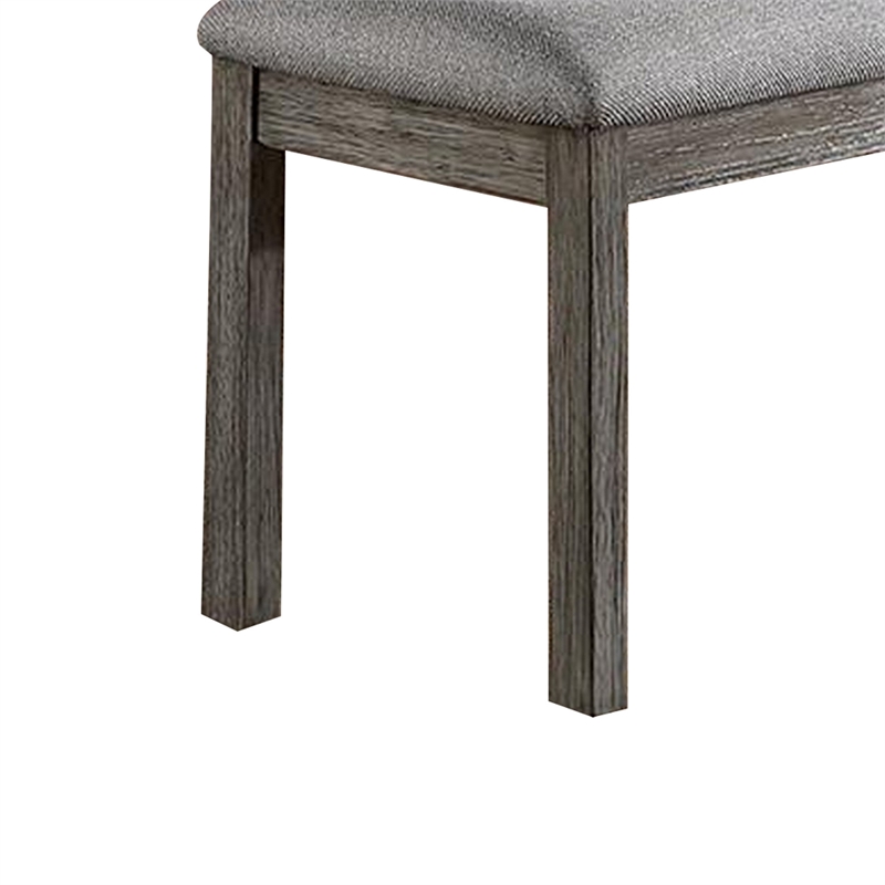 Lais 45 Inch Dining Bench- Wired Brushed Gray Wood- Gray Fabric Padded Seat
