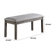 Lais 45 Inch Dining Bench- Wired Brushed Gray Wood- Gray Fabric Padded Seat