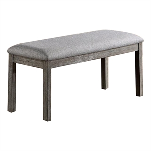 Lais 45 Inch Dining Bench- Wired Brushed Gray Wood- Gray Fabric Padded Seat