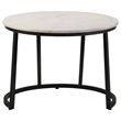 24 Inch Accent Coffee Table- White Marble Top- C Base- Black Metal Finish