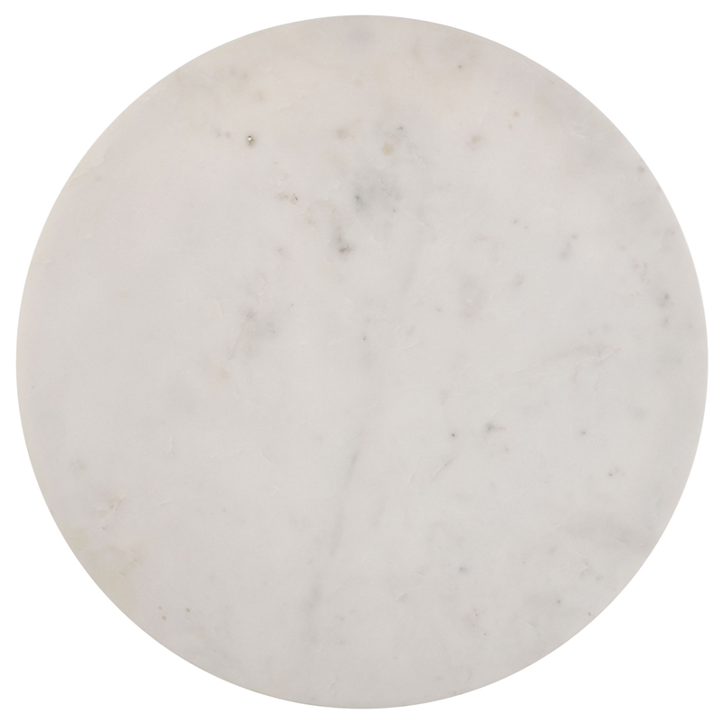 24 Inch Accent Coffee Table- White Marble Top- C Base- Black Metal Finish