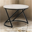 24 Inch Accent Coffee Table- White Marble Top- C Base- Black Metal Finish