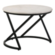 24 Inch Accent Coffee Table- White Marble Top- C Base- Black Metal Finish
