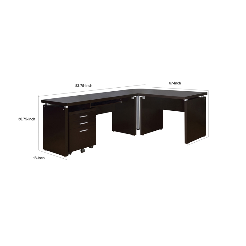 Niti 2 Piece Home Office L Desk with File Cabinet- Keyboard Tray Dark Brown