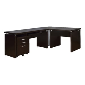 Niti 2 Piece Home Office L Desk with File Cabinet- Keyboard Tray Dark Brown